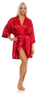 Damen Morgenmantel kurzer Kimono in Satin-Optik; Rot L