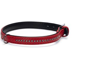 Karlie Halsband Monte Carlo Kunstleder Strass in div. Farben und Größen, Farbe:rot einreihig, Größe:21 cm x 11 mm