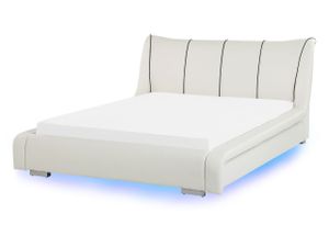 Wasserbett Weiß Leder 140 x 200 cm LED-Beleuchtung Schlafzimmer