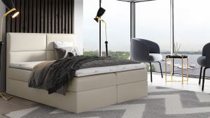 MÖBELSCHAFT Boxspringbett NEO - Boxspring posteľ s matracom a dvoma zásuvkami v imitácii kože (rozmer postele: 180x200, farba: béžová)