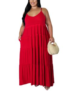 Damen Gurte Ärmellos Langer Slip Kleid Sundress In Überlagern Oversized Sommer Strandrock Rot,Größe:3Xl