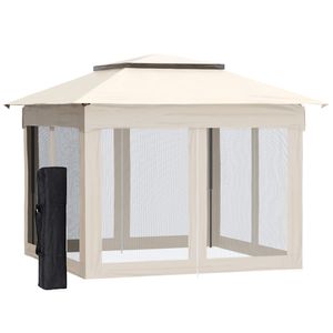 Outsunny Faltpavillon Pavillon Gartenzelt mit Seitenwänden Pop-up-Zelt Gartenpavillon Cremeweiß 3,25 x 3,25 x 2,65 m