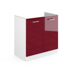 Vicco Spülenunterschrank R-Line, 80 cm ohne Arbeitsplatte, Bordeaux Hochglanz/Weiß