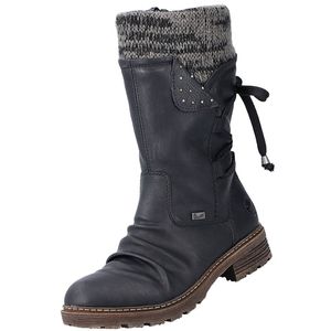 Rieker Damen Stiefelette Boot trendy mit Raffung Zierschnürung Doppeloptik Z4773, Größe:37 EU, Farbe:Schwarz