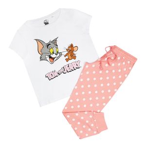 Tom and Jerry - Schlafanzug mit langer Hose für Damen TV1441 (L) (Weiß/Pink)