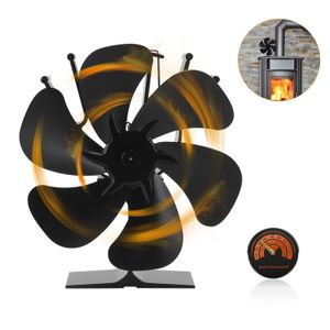 Yakimz Ventilátor na kamna 6 lopatek Ventilátor na kamna bez energie Tichý provoz, Ventilátor s teploměrem, kamna bez elektřiny Ventilátor na kamna bez elektřiny