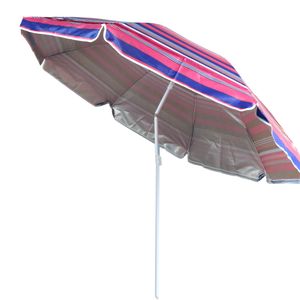 gestreifter Sonnenschirm Sonnenschutz UV-Schutz UPF 50+ 180cm aus Stahl mit Kippfunktion höhenverstellbar Strandschirm Balkonschirm Gartenschirm (Pink)