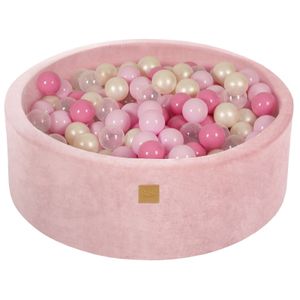 MeowBaby Puderrosen Bällebad rund 90x30cm, bälle: Pastellrosa/Hell-Pink/Transparent/Weiße Perle