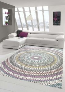 Teppich modern Wohnzimmer Teppich Regenbogen Pastellfarben Größe - 120 cm Rund