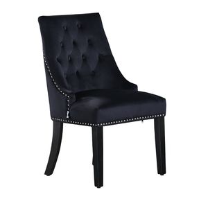 Chaise de salle à manger Windsor simple - Rembourrage en velours moelleux et pieds en bois massif robustes - Noir