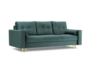 Samtiges Sofa mit Bettfunktion und Stauraum, "Leona", 3 Sitze, Petrol, 222x100x92