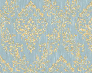 Architects Paper Barocktapete Metallic Silk Tapete mit Ornamenten Textiltapete gold blau grün 10,05 m x 0,53 m
