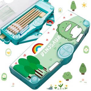 für Kinder – mit Fächern für Stifte, Radiergummi und Schere, Anspitzer und sicherem Verschluss. Perfekt für Schule und Freizeit-Grün