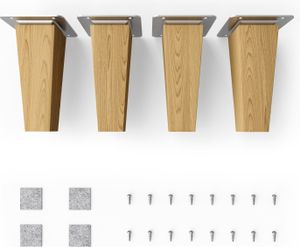 4x sossai® Holzfüße eckig - gerade Ausführung 12cm Eiche