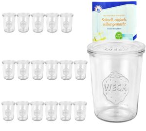 18er Set Weck Gläser 850ml, 3/4L Sturzgläser mit 18 Glasdeckeln inkl. Diamant Rezeptheft