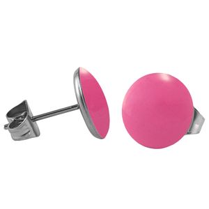 1 Paar 316L Chirurgenstahl Ohrstecker Emaille Farbe - Pink Größe - 10 mm rund Ohrschmuck Ohrringe Ohrhänger