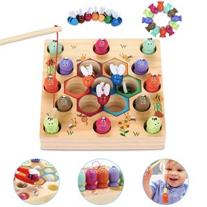Magnetische Angelspiel Holzspielzeug, 2 in 1 Montessori Lernspielzeug, Magnettafel Fischspielzeug aus Holz
