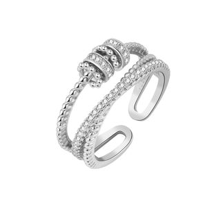 Anxiety Ring,  Fidget Ringe für Damen Perlen Band Ring Verstellbare Anti Stress Ringe Offener Zappel glänzend Spinner Ringe für Damen Herren -Weißes Gold