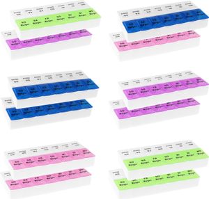 2x WELLGRO® Tablettenbox für 7 Tage - je 2 Fächer pro Tag, 18,5 x 9,5 x 3,5 cm (LxBxH) - Farbe wählbar