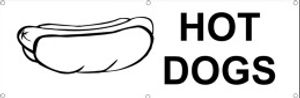 Werbeplane / Gerüstplane - p16 - Hot Dogs / Imbiss - Plane - Banner 150cm x 50 cm - für Baustelle, Garten, Zaun oder Veranstaltung