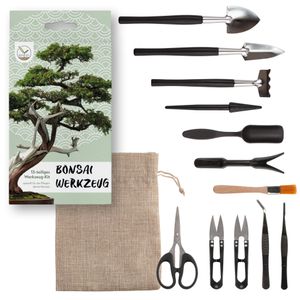 HappySeed Bonsai Werkzeug-Set 13-teilig mit praktischem Aufbewahrungsbeutel - Mini Gartenwerkzeug für Zimmerpflanzen und eine professionelle Bonsai-Zucht