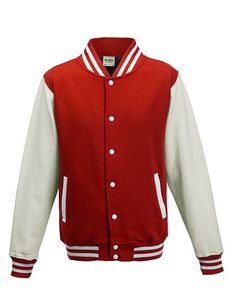 Just Hoods Herren Varsity Jacket Sweatjacke JH043 fire red/white S