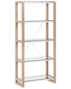 BELIANI Bücherregal Heller Holzfarbton Glas Faserplatte 152 x 168 x 30 cm Skandinavischer Stil 4 Fächer Viel Stauraum Wohnzimmer Modern