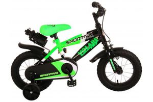 Chlapecké kolo Volare Sportivo, 12 palců, neonově zelené/černé - S uzavřeným chráničem řetězu a tréninkovými koly