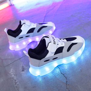 Jungen Mädchen Mode Sportschuhe Anti-Rutsch Leuchtende Freizeitschuhe USB Aufladung LED Beleuchtet klett Kinderschuhe Tanzschuhe Grau Größe 33