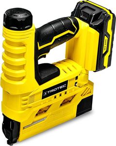 TROTEC Akku-Tacker PTNS 10-20V Elektrotacker Hefter Nagler Klammergerät kabellos 30 Schüssen/Minute inkl. 500 Klammern Typ 55 und Nägel Typ 47 Flexpower-Multiakku (20 V 2,0) und Transportkoffer