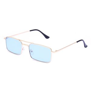 Sonnenbrille Gold Gläser Blau Retro-Sonnenbrille schmaler Rahmen rechteckig