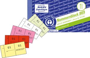 Avery Zweckform 869, Nummernblock, 5-farbig, 10 Blocks nummeriert 1-1000, 2 Blocks je Farbe