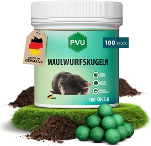 PVU Maulwurfskugeln 100er Pack - Maulwurf-Kugeln- Sofort-& Langzeitwirkung - EUKALYPTUS Zitrone Duft - Effektives Mittel gegen Maulwürfe
