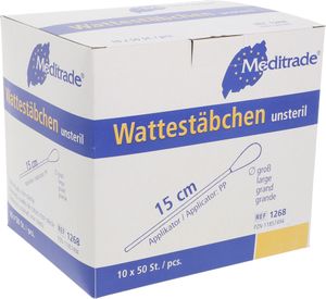 Meditrade Wattestäbchen, unsteril, großer Kopf, 15cm lang - 50 Stück