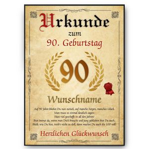 Urkunde zum 90. Geburtstag personalisiertes Geschenk Jahrgang 1934 Geburtstagsurkunde 90 Jahre Geburtstagsgeschenk – DIN A4 (21x29.7cm)