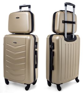 RGL 520 Kofferset ABS Hartschalen Koffer Abnehmbare Räder Trolley 2tlg Koffer XXL + Kosmetikkoffer Champagne