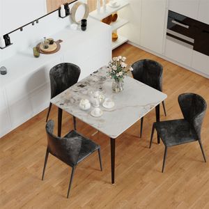 WISFOR Esstisch Marmor Optik, Küchentisch Esszimmertisch für 4 Personen, Rechteckig Tisch mit rutschfesten Beinen aus Metall, Modern Design, Kaltes Jadeit Weiß