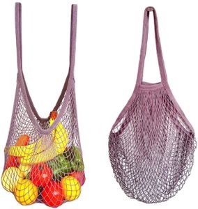 2 Stück Extra groß Baumwolle Netz Einkaufstasche mit Langer Griff, Brauch Übergröße Einkaufsnetz Einkaufen Tote Tasche für Obst Gemüse Lebensmittel - Robust & Umweltfreundlich (Lila)
