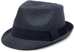 styleBREAKER Trilby Hut, leichter Papierhut mit kontrastfarbigem Zierband, Uni 04025002, Farbe:Dunkelgrau-Blau / Navy, Größe:S / M = 56 cm