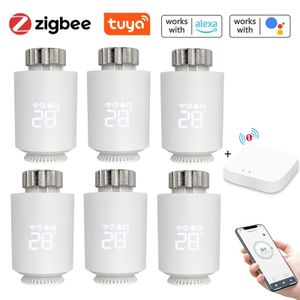 6X Zigbee Smart Heizkörperthermostat Thermostatventil Tuya App und Programmierbares Heizkoerperventil Heizkörper Thermostat Heizung Kompatibel mit Alexa & Google Home+Gateway