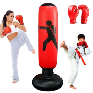 Boxsack Set 160cm Stehend Aufblasbare Boxsäcke mit Boxhandschuhen, Standboxsäcke Fitness Dekompression Kick Kampftraining Rot