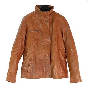 Rockhill Leather Fashion Damen Leder Jacke Bikerjacke cognac braun Gr.44 46 Grösse 44