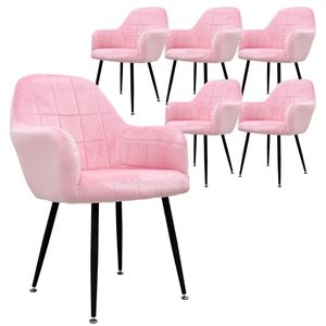 ECD Germany Sada 6 jídelních židlí s opěradlem, růžová, z mikrovlákna