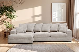 Kaiser Möbel Ecksofa mit schlaffunktion und bettkasten, Sofa L-form, Couch L-form Gabon stoff Zoom Perle Ottomane Links