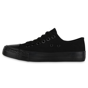 VAN HILL Damskie Sneaker Niskie Sznurowane Wygodne Materiałowe Buty Casualowe 902295, Kolor: Czarny, Rozmiar: 44