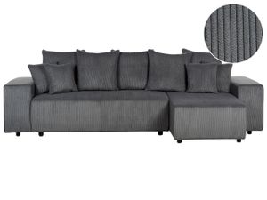 BELIANI 3-Sitzer Ecksofa Dunkelgrau Stoffbezug Cord L-Förmig mit Chaiselongue Linksseitig Schlaffuktion Stauraum Dekokissen Wohnlandschaft Polstersofa