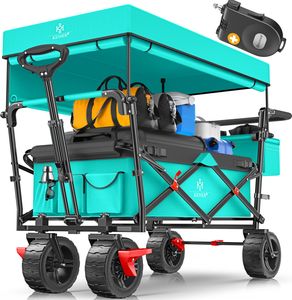 KESSER® Bollerwagen faltbar GT9000 mit Dach Handwagen Transportwagen | inkl. 2x 3-Punkt Gurtsystem| klappbar | Vollgummi-Reifen | bis 80 kg | Vorder- und Hinter-Bremse | inkl. Cover & Schloss
