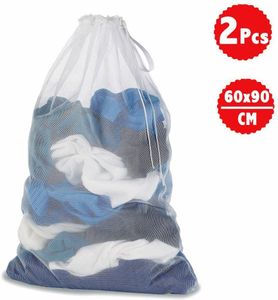 2 Stück Wäschesack, 60 x 90 cm Wäschenetz Set Für Wäschebeutel perfekt für Waschmaschine Weiß, Wäschebeutel für Dessous, Strumpfhosen