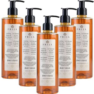 Prija Sprchový šampon - Povzbuzující čisticí prostředek na tělo a vlasy s ženšenem - 100% přírodní, vhodný pro vegany, testováno (5 kusů)