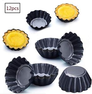 12 Stücke Torteletts Törtchenformen Tartelette Förmchen 6.5Cm Mini Tarteform Kohlenstoffstahl Eierkuchenform(schwarz)